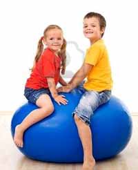 Kids using a ball for exercise