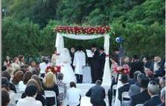 An outdoor chupah (wedding ceremony)